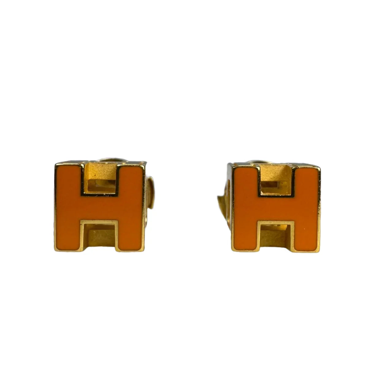 Hermes Cage D H Earrings Orange Lost Designer