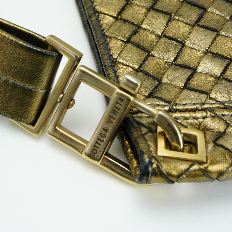 Bottega Veneta Intrecciato Leather Shoulder Bag Gold