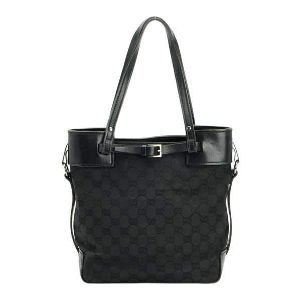 Gucci GG Belt Tote Bag Leather X Canvas Black
