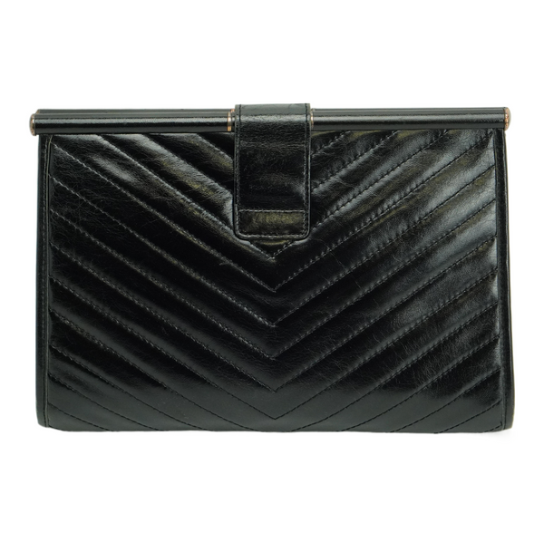 YSL Yves Saint Laurent Quilted Leather Clutch Bag Black