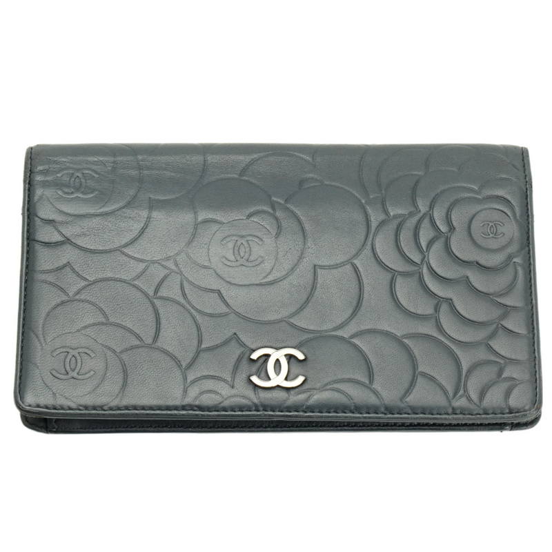 Chanel Camellia Mark Long Wallet Grey