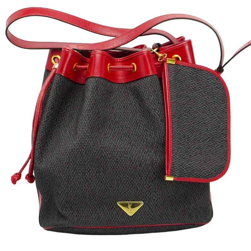 Yves Saint Laurent YSL Noe Canvas Bucket Drawstring Bag Red