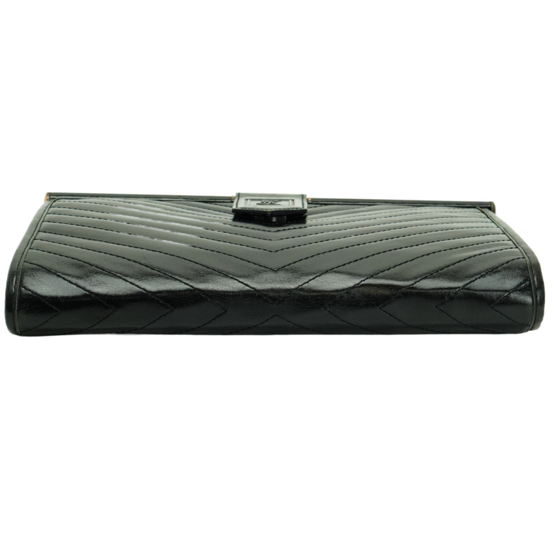 YSL Yves Saint Laurent Quilted Leather Clutch Bag Black
