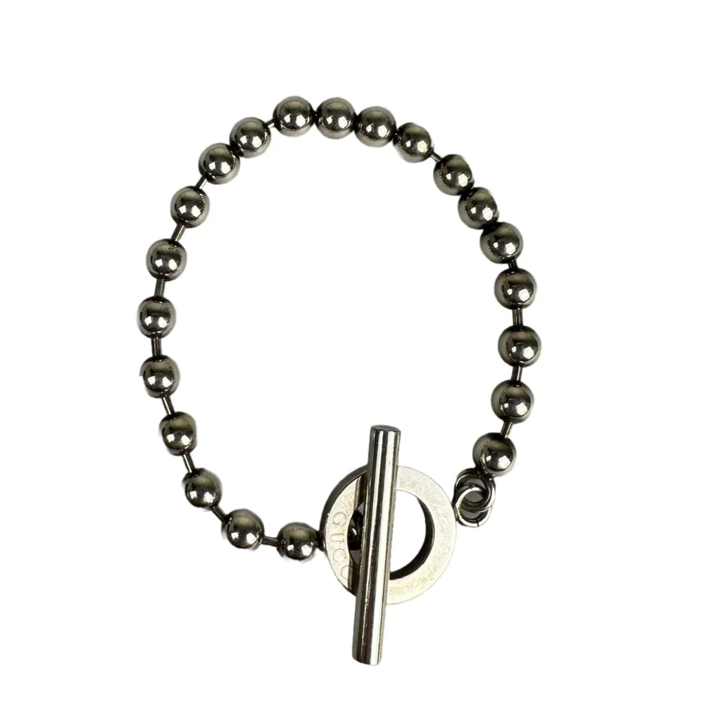 Gucci T Bar Ball Chain Bracelet Sterling Silver
