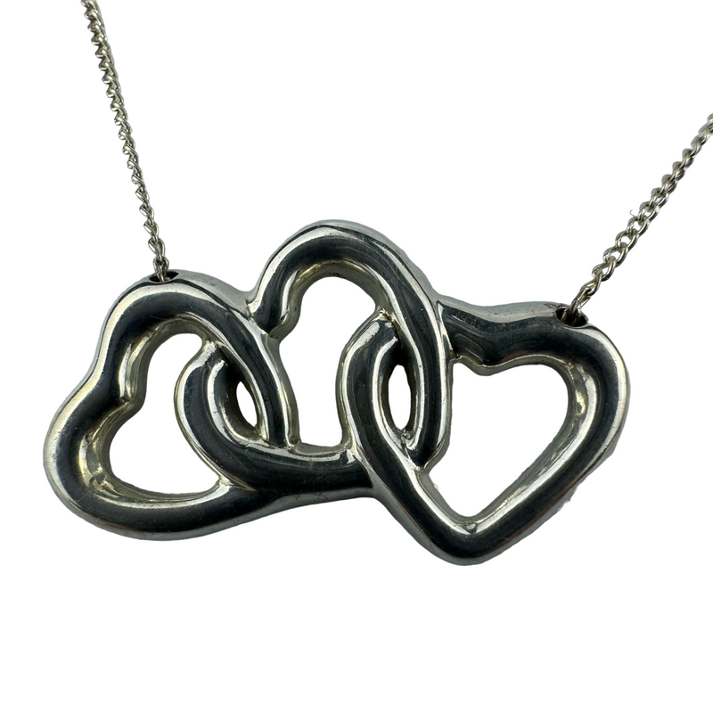 Tiffany & Co 3 open Triple Heart Pendant Necklace Sterling Silver